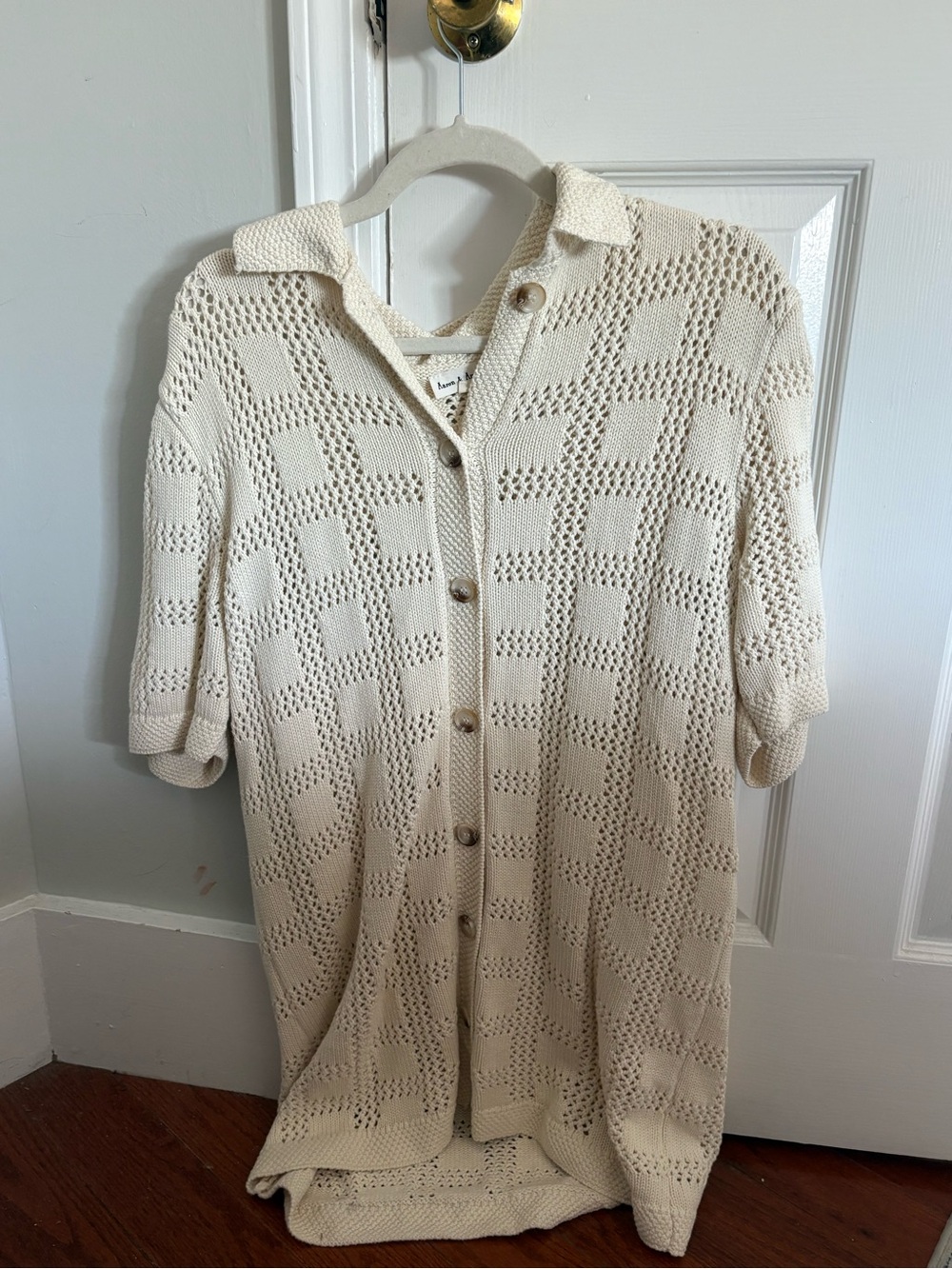 Cream Open-Knit Button-Front Women's Sweater Dress